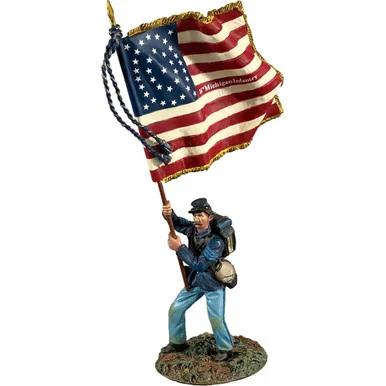 Union 16th Michigan Flagbearer with National Colors 1/30 Fig William Britain (31422)