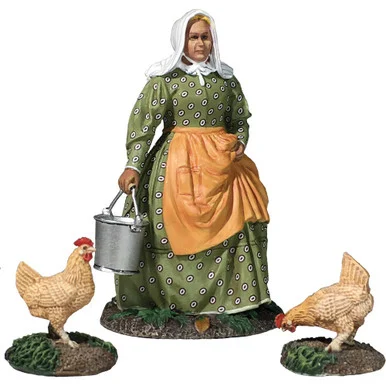 Miss Dayfield Doing Chores and two Chickens 1/30 Figure Set William Britain (31280)