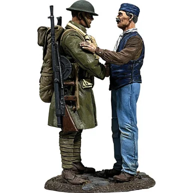 Frenchmen Greeting U.S. Doughboy 1/30 Figure Set - 1918 William Britain (23128)