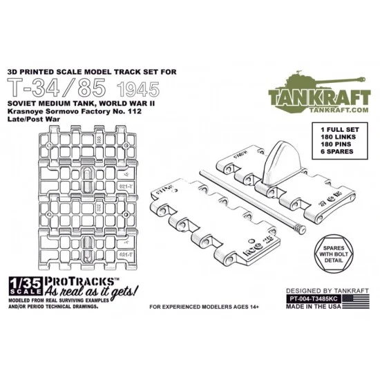 Tankraft PT-004-T3485KC 1/35 T-34/85 1945 Krasnoye Sormovo Factory 112 ProTracks for MiniArt #37091