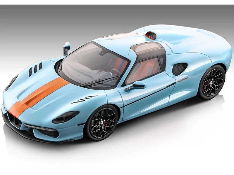 2021 Touring Superleggera Arese RH95 Light Blue with Orange Stripes "Gulf Livery" "Mythos Series" Limited Edition to 65 pieces Worldwide 1/18 Model Car by Tecnomodel - Gulf Oil Models