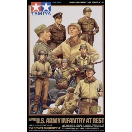 Tamiya 32552 1/48 WWII US Army Infantry At Rest (9 Figures) - Model Figures