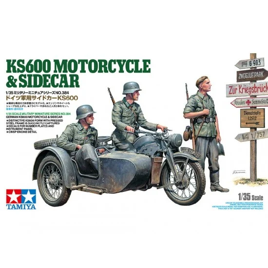 Tamiya 35384 1/35 German KS600 Motorcycle with Sidecar and 3 Soldiers - Military Vehicles & Tanks