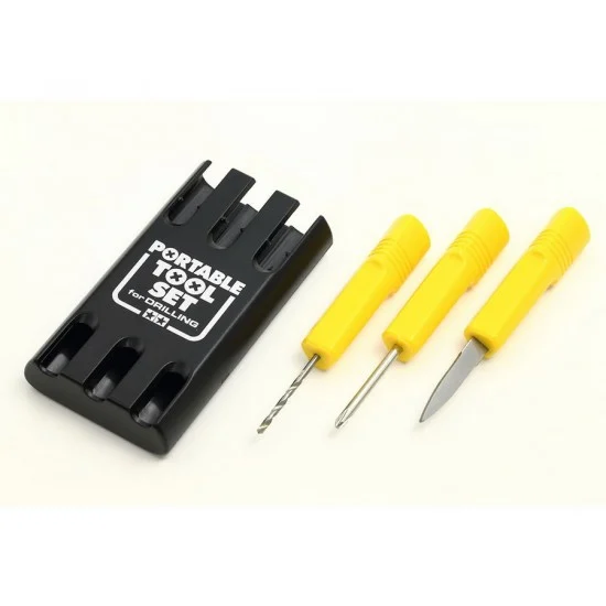 Tamiya 74057 Portable Tools Set for Drilling: 2mm Drill, 2mm (+) Screwdriver, Reamer - Hobby Tools & Supplies