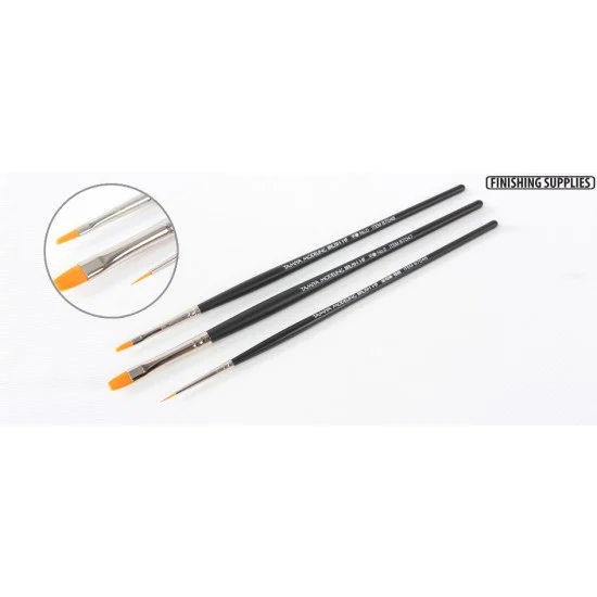 Tamiya 87067 Modelling Brush HF Standard Set (3 Brushes: Flat No.0, Flat No.2, Pointed Ultra Fine) - Hobby & Model Paints