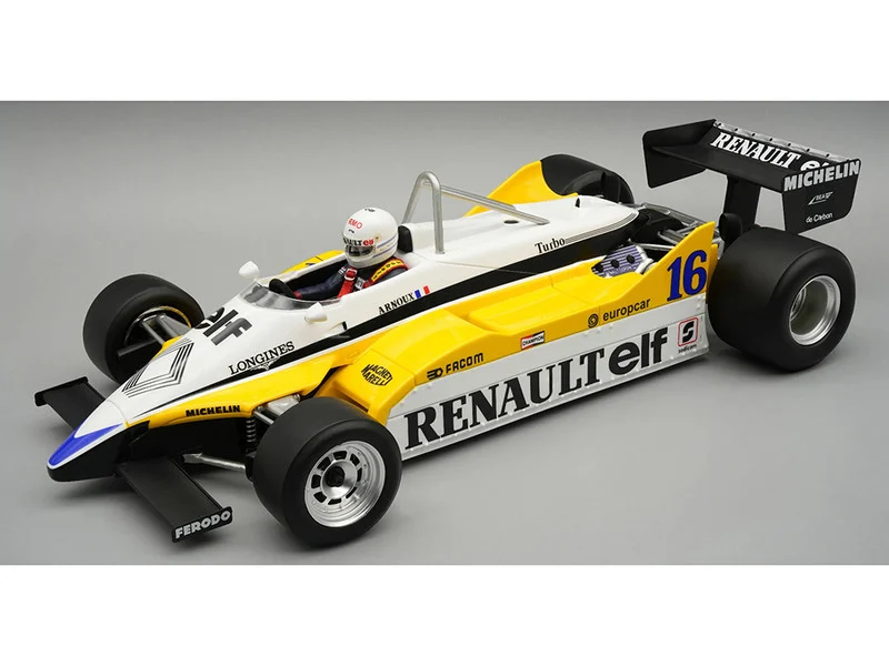 Renault RE30B #16 Rene Arnoux Winner Formula One F1 "Italian GP" (1982) "Mythos Series" with Driver Figure and Display Case Limited Edition to 50 pieces Worldwide 1/18 Model Car by Tecnomodel - Formula 1 Models