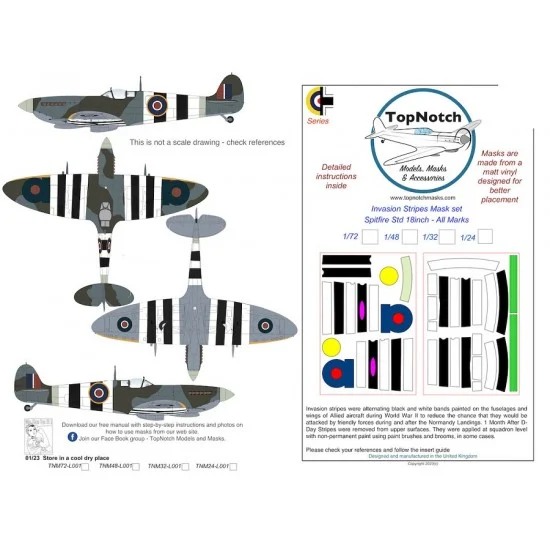 TopNotch 72-L001 1/72 Spitfire Standard 18inch Invasion stripes