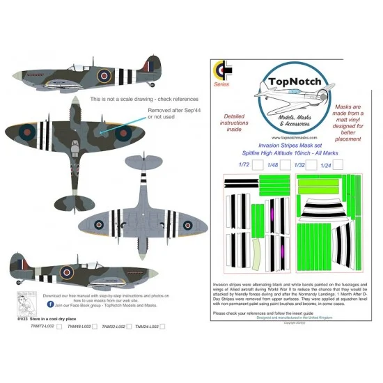 TopNotch 72-L002 1/72 Spitfire High Altitude 10inch Invasion stripes