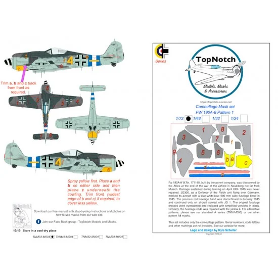TopNotch 72-M004 1/72 FW190-A8 (Pattern 1) Camo Masks