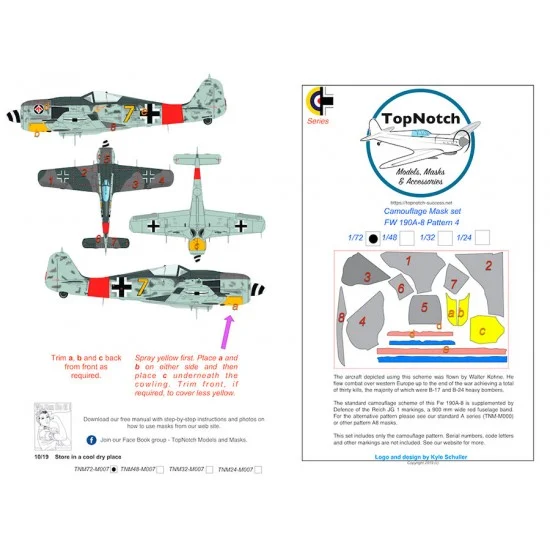 TopNotch 72-M007 1/72 FW190-A8 (Pattern 4) Camo Masks