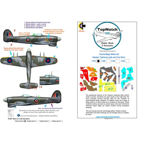 TopNotch 72-M012 1/72 Hawker Typhoon (Car Door and Bubble top) Camo Masks
