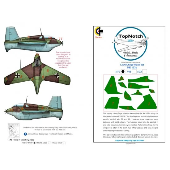 TopNotch 72-M029 1/72 Messerschmitt 163B Komet Camo Masks