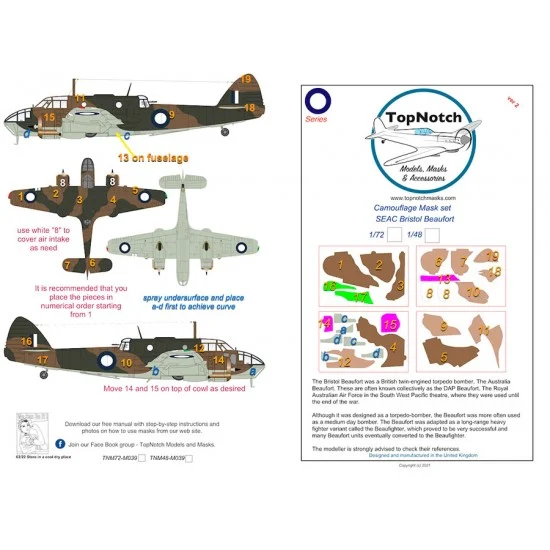 TopNotch 72-M039 1/72 SEAC Bristol Beaufort Camo Masks
