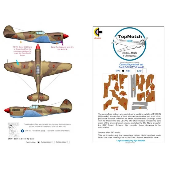 TopNotch 72-M042 1/72 P-40 E-N (Kittyhawk) Camo Masks