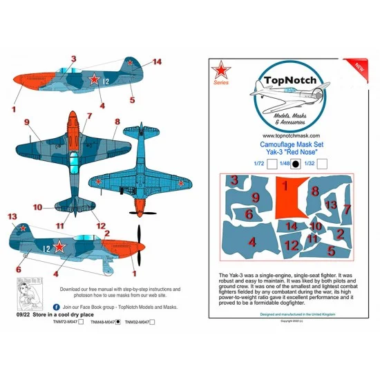 TopNotch 72-M047 1/72 Yakovlev Yak 3 - Red Nose Camo Masks