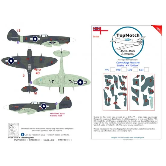 TopNotch 72-M049 1/72 Seafire XV Highback "Griffon" Camo Masks