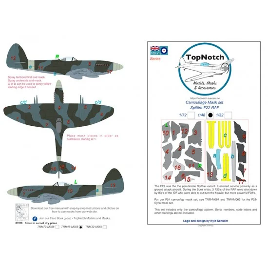 TopNotch 72-M058 1/72 Spitfire F22 "RAF" Camo Masks