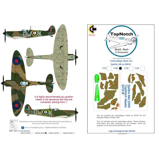 TopNotch 72-M059 1/72 Spitfire Mk1a DW-K Camo Masks