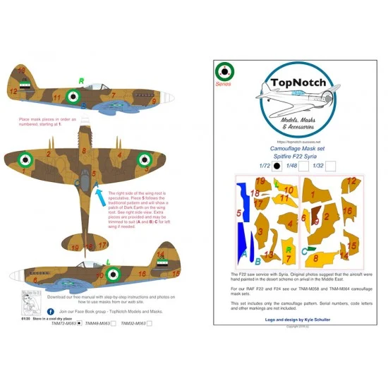 TopNotch 72-M063 1/72 Spitfire F22 "Desert Scheme - Syria" Camo Masks