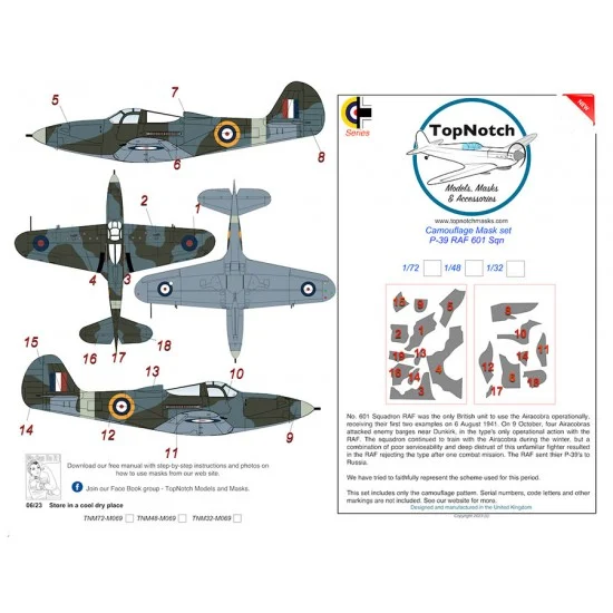 TopNotch 72-M069 1/72 British P-39 601 sqn RAF Camo Masks
