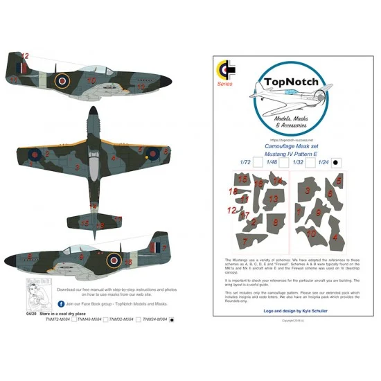 TopNotch 72-M084 1/72 P-51D Mustang Pattern E Camo Masks