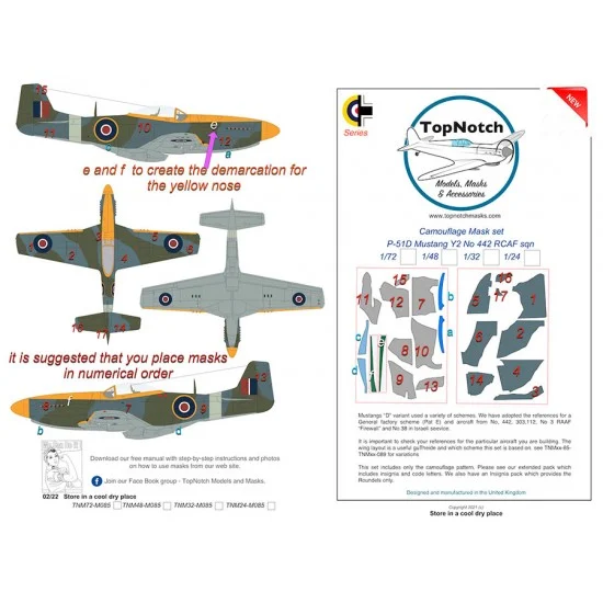 TopNotch 48-M085 1/48 P-51D Mustang Y2 No 442 RCAF sqn Camo Masks