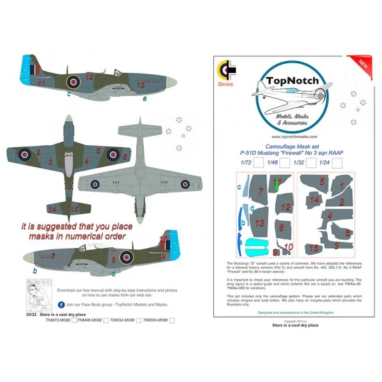 TopNotch 48-M088 1/48 P-51D Mustang "Firewall" No 3 sqn RAAF Camo Masks