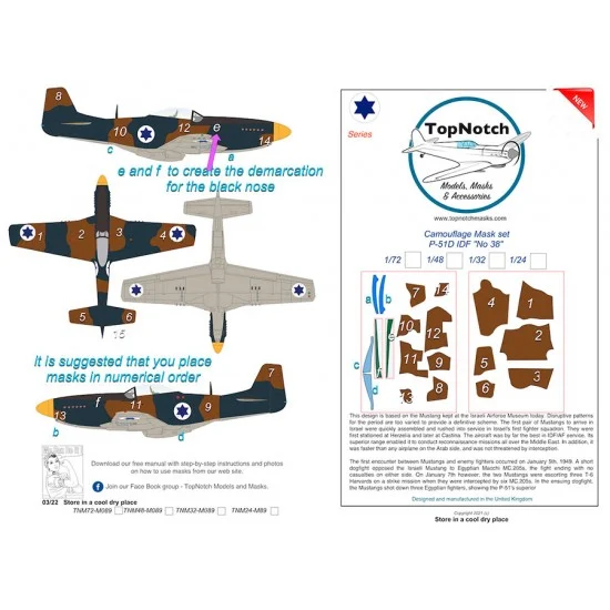 TopNotch 48-M089 1/48 P-51D IDF "No 38" Camo Masks