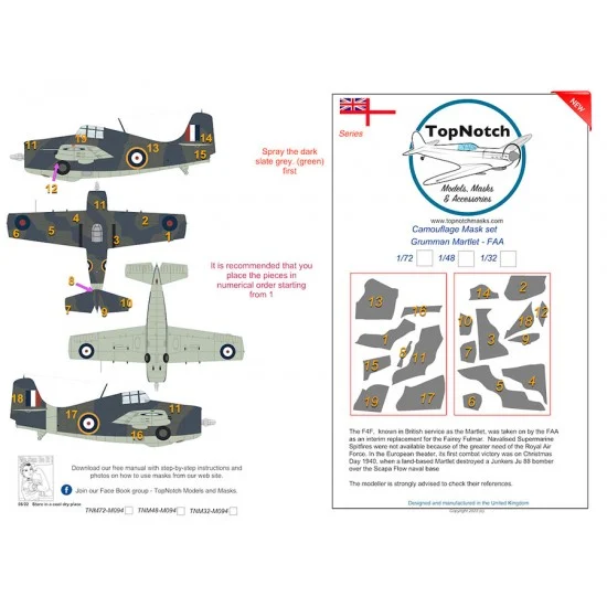 TopNotch 48-M094 1/48 Grumman Martlet FAA Camo Masks