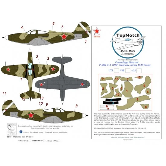 TopNotch 48-M109 1/48 Soviet P-39Q 213. GIAP Germany Spring 1945 Camo Masks
