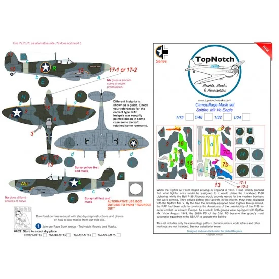 TopNotch 72-M115 1/72 Spitfire Mk Vb Eagle Camo Masks