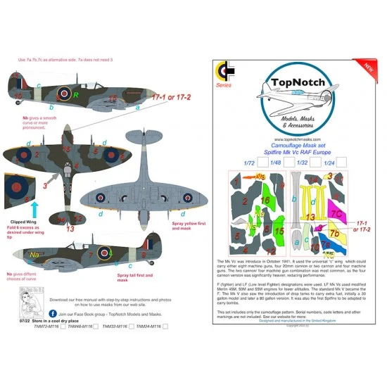 TopNotch 48-M116 1/48 Spitfire Mk Vc RAF Europe Camo Masks