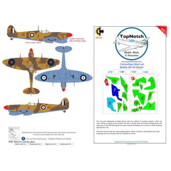TopNotch 48-M118 1/48 Spitfire Mk Vb Desert Camo Masks