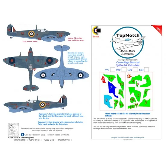 TopNotch 48-M119 1/48 Spitfire Mk Vb/c Malta Camo Masks