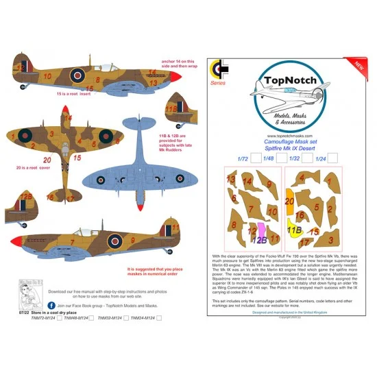 TopNotch 48-M124 1/48 Spitfire IX Desert Camo Masks