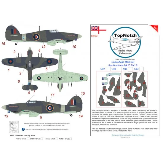 TopNotch 48-M138 1/48 Sea Hurricane - Mk IIc Pattern B Camo Masks