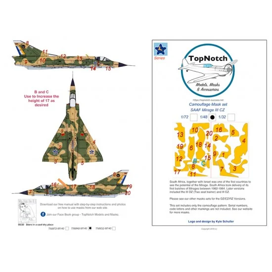 TopNotch 72-M140 1/72 Mirage III CZ SAAF Camo Masks