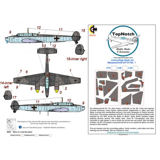 TopNotch 48-M153 1/48 Messerschmitt Bf 110 Pattern 1 Camo Masks