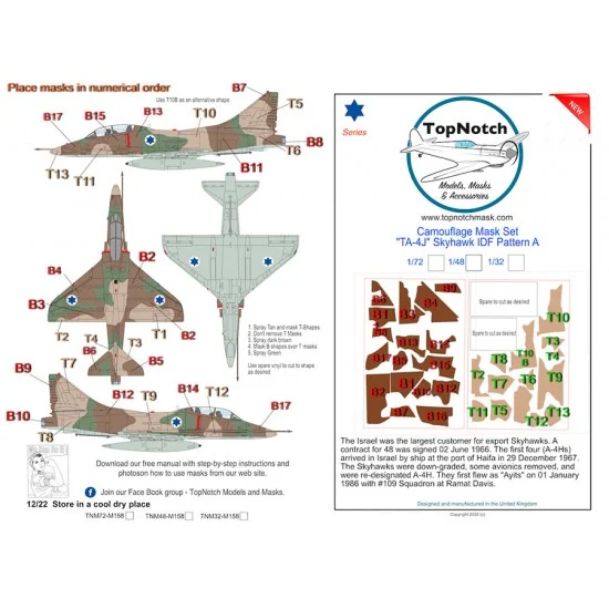 TopNotch 48-M158 1/48 Douglas TA-4J Skyhawk IDF Pattern A Camo Masks