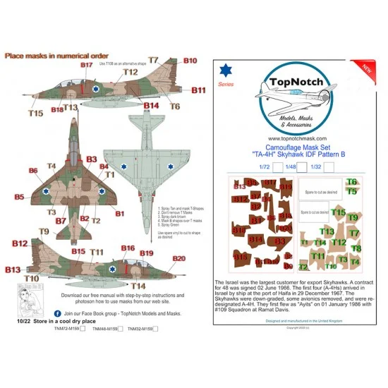 TopNotch 48-M159 1/48 Douglas TA-4H Skyhawk IDF Pattern B Camo Masks