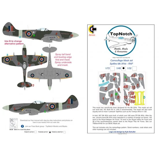TopNotch 48-M161 1/48 Spitfire Mk XIVe RAF Camouflage Masks for Airfix kit