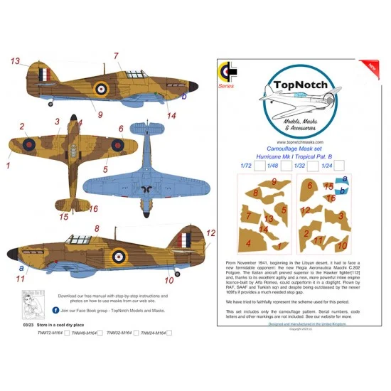 TopNotch 48-M164 1/48 Hurricane Mk I Tropical Pattern B Camo Masks