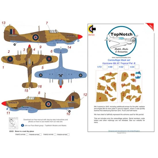 TopNotch 48-M166 1/48 Hurricane Mk IIc Tropical Pattern B Camo Masks