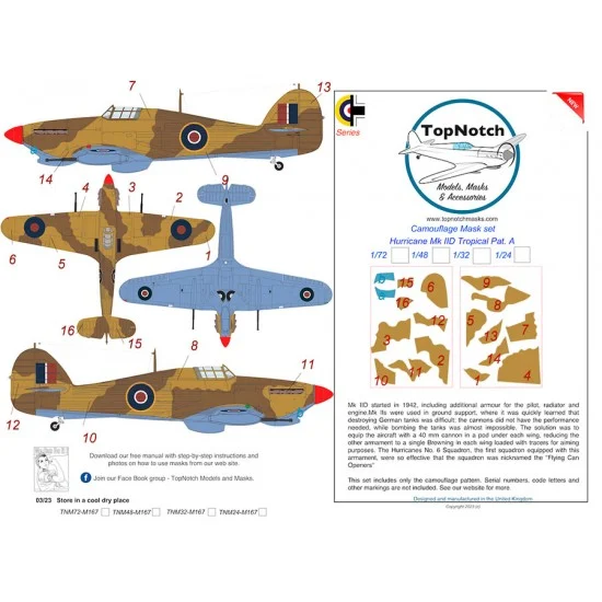 TopNotch 72-M167 1/72 Hurricane Mk IID Tropical Pattern A Camo Masks