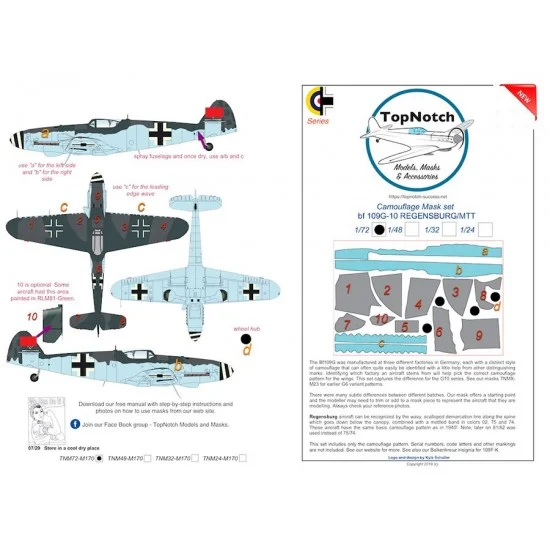 TopNotch 48-M170 1/48 BF 109G-10 REGENSBURG/MTT Camo Masks