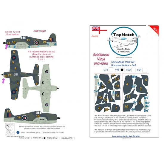 TopNotch 48-M172 1/48 Grumman Hellcat - British FAA Camo Masks