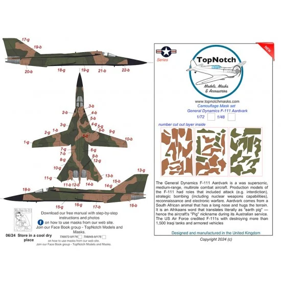 TopNotch 48-M176 1/48 General Dynamics F-111 ArdVark SEAC Camouflage Mask