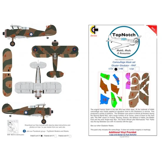 TopNotch 72-M177 1/72 Gloster Gladiator RAF Day Scheme Camo Masks