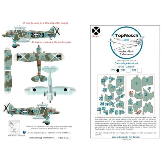 TopNotch 48-M182 1/48 Heinkel He-51 "Galland" Camo Masks