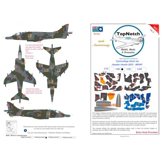 TopNotch 48-M184 1/48 Hawker Harrier GR3 - Wrap-around Camo Masks